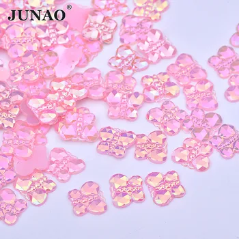 JUNAO 100buc 8*10mm Roz AB Fluture Flatback Strasuri de Cristal Autocolante Cabochons de Rășină Piatră pentru Ornamente DIY