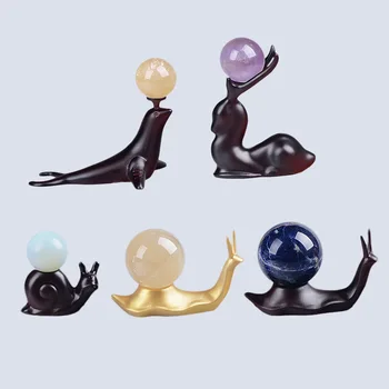 Drăguț Animal reprezintă o sfera de cristal de Rășină de lemn imitație de leu de mare melc cerb minge de bază Acasă ornamente Decor