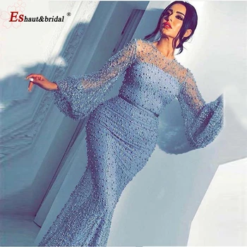 Elegant Dubai Rochie de Seara pentru Femei 2021 Sirena Mâneci Lungi Gât O Perle Dantelă Formale Rochii de Petrecere
