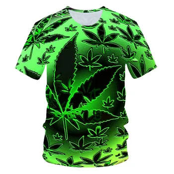 Vară Nouă Bărbați 3D de Imprimare T-shirt Verde de Canabis Frunze de Tutun T-shirt O de Gât Street Casual Maneca Scurta Top