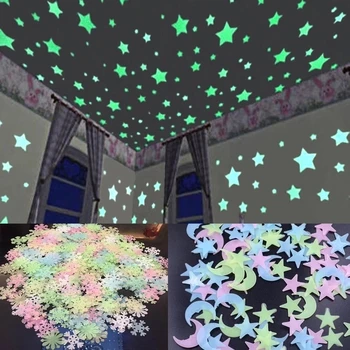 50/100buc 3D Stea Și Lună Luminoase Autocolante de Perete Acasă Decoratiuni Fluorescente Glow În Întuneric Pentru Copii, Camera de zi Decor de Perete