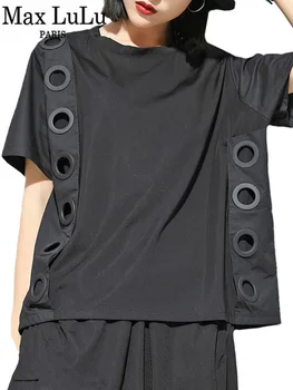 Max LuLu de Lux de Moda coreeană Doamnelor Negru Culturilor Topuri Femei Casual de Vara tricouri Mozaic de sex Feminin O de Gât Harajuku Tricouri
